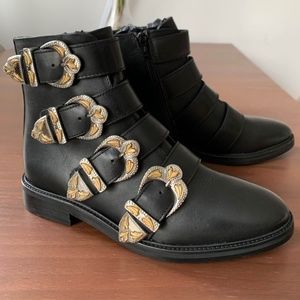 Maje Multi-Strap NEW leather black booties